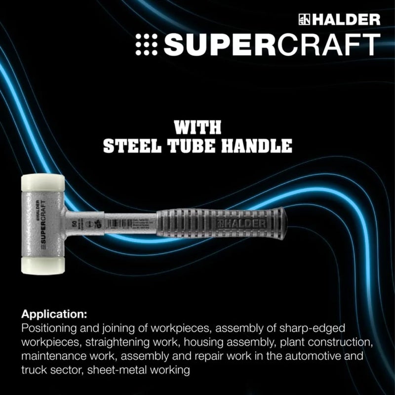 Halder Supercraft Dead Blow Mallet, Non-Rebounding Mallet, Hard Nylon Inserts, Break-Proof Steel Tube Handle, Anti-Slip Grip, 50mm, 2.5 lbs. - Image 2